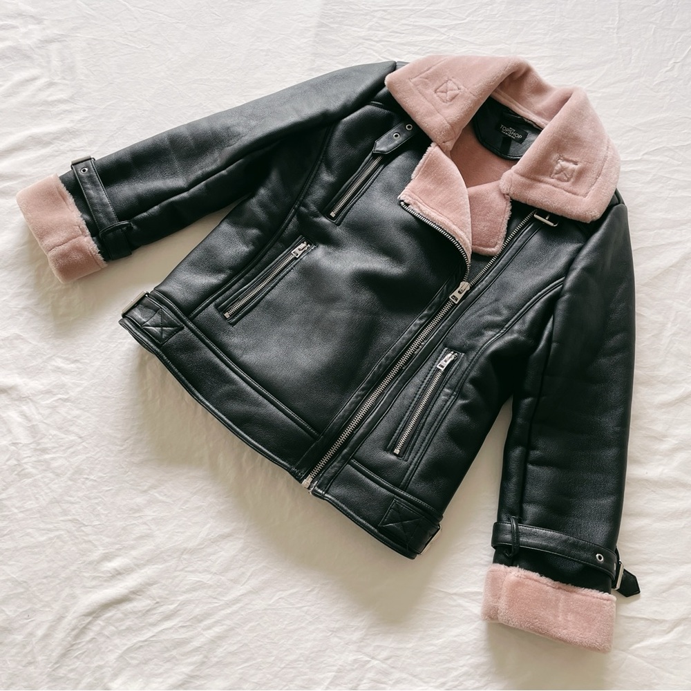 Topshop Faux Shearling Biker Jacket